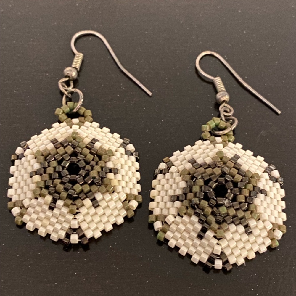 Vintage Handmade Native American Beaded Mandala Dangle Earrings